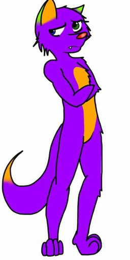 anthro biped blue_eyes fur green_eyes green_markings heterochromia looking_away male markings purple_body purple_fur simple_background solo sparklefur standing white_background yellow_markings unknown_artist canid canine fox mammal source_request
