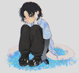 anthro black_bottomwear black_clothing black_hair black_pants blue_clothing blue_topwear bottomwear brown_eyes clothed clothing fur glistening glistening_eyes hair male male_anthro narrowed_eyes open_clothing open_topwear pants short_hair simple_background sitting solo tail topwear white_background white_body white_fur white_tail sonyan haplorhine mammal monkey primate hi_res