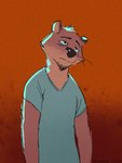 anthro biped clothing green_clothing green_shirt green_topwear looking_up male red_eyes shirt slim_anthro slim_male solo tired topwear smackerino echo_(game) echo_(series) echo_project chase_hunter mammal mustelid otter 2023 hi_res