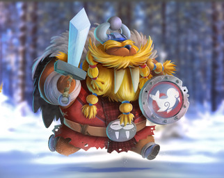 4_fingers anthro bandage bandaged_arm beard belt belt_buckle bent_leg black_nose blonde_beard blonde_eyebrows blonde_facial_hair blonde_mustache blue_hair_tie blurred_background braided_beard brown_belt brown_body brown_fur buckle cape clothed clothed_anthro clothed_male clothing eyebrows eyes_closed facial_hair fingers footwear forest fur grey_cape grey_clothing grey_footwear grey_shoes holding_melee_weapon holding_object holding_sword holding_weapon light long_beard male male_anthro melee_weapon midair mustache outside plant red_clothing red_hair_tie red_shirt red_topwear red_tunic shirt shoes snow solo sword thick_eyebrows topwear torn_clothing torn_tunic tree tunic tusks viking viking_helmet weapon fabio_pochet aquatic mammal pinniped walrus 2022 colored digital_drawing_(artwork) digital_media_(artwork) lighting shaded