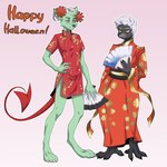 anthro clothing costume duo fans female holidays male red_cloth anonymous_artist halloween cindy_barnetta leotoefinger demon spooky_(disambiguation) 1:1 hi_res