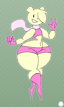 4_fingers anthro boots bottomwear clothing crop_top curvy_figure eyelashes femboy fingers footwear fur gesture gloves halftone_background hand_gesture handwear head_tuft knee_boots knee_highs legwear logo male midriff navel one_eye_obstructed pattern_background scarf shirt shoes shorts simple_background small_waist solo text thick_thighs topwear tuft v_sign walking wasp_waist white_body white_fur wide_hips thatdawgmurray elija_(thatdawgmurray) bear mammal absurd_res aliasing artist_logo artist_name digital_media_(artwork) halftone hi_res signature