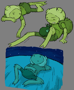 2_toes ambiguous_gender backpack barefoot blush bodily_fluids bottomwear clothed clothing detailed_background duo feet feral frown grass hat headgear headwear lying male night on_back on_front outside plant plant_clothing plant_fur shirt shorts simple_background sitting sweat t-shirt toes toony topwear lynxfurr adventure_time cartoon_network fern_(adventure_time) grass_demon_(adventure_time) aquatic cephalopod elemental_creature elemental_humanoid flora_fauna humanoid mollusk plant_humanoid digital_media_(artwork) hi_res