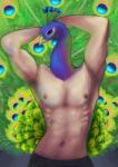 beak clothed clothing for_a_head front_view male muscular muscular_humanoid muscular_male navel nipples smile solo topless reedflower animal_head animal_humanoid avian avian_humanoid bird bird_humanoid galliform galliform_humanoid humanoid peafowl peafowl_humanoid phasianid absurd_res digital_media_(artwork) digital_painting_(artwork) half-length_portrait hi_res portrait