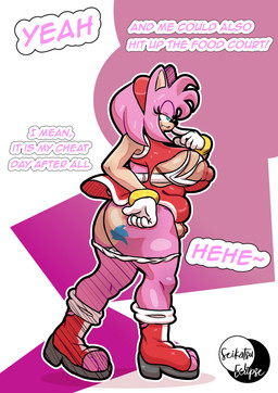 3_toes accessory anthro big_breasts big_butt boots bracelet breasts butt butt_tattoo camel_toe clitoris clothing clothing_around_legs dialogue dress expansion fangs feet female footwear genitals gloves green_eyes hair_accessory hairband handwear jewelry narrowed_eyes overweight overweight_anthro overweight_female panties panties_around_legs pink_body shoes side_view slightly_chubby slightly_chubby_female tattoo teeth thick_thighs toes tongue torn_clothing underwear underwear_around_legs weight_gain wide_hips seikatsueclipse sega sonic_the_hedgehog_(series) amy_rose eulipotyphlan hedgehog mammal absurd_res hi_res