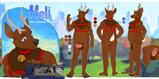 5_fingers 5_toes animal_genitalia anthro antlers balls bell bell_collar belly big_balls big_belly big_penis big_sheath biped black_body black_feathers black_nose blue_background blue_eyes brown_arms brown_balls brown_belly brown_body brown_butt brown_chest brown_fur brown_head brown_legs brown_sheath building butt chest_tuft city collar color_swatch day detailed_background feathers feet fingers front_view fur gender_name genitals gesture glistening glistening_eyes grass hand_on_building hand_on_hip hand_on_own_hip harness harness_only hoof-tipped_toes hooved_fingers hooved_toes hooves horn humanoid_genitalia humanoid_penis jingle_bell larger_anthro larger_male looking_at_another looking_down macro macro_anthro macro_male male male_anthro nude nude_anthro nude_macro nude_male open_mouth outline outside penis pink_insides pink_mouth pink_penis pink_tongue plant rear_view red_collar red_harness sheath short_tail side_view simple_background sitting size_difference sky slightly_chubby slightly_chubby_anthro slightly_chubby_male smile solo solo_focus standing tail text toes tongue tree tuft waving white_body white_fur white_outline white_tail gingerrey background_character heli_(heliguy) avian bird bovid bovine cattle cervine corvid corvus_(genus) crow deer mammal new_world_deer oscine passerine white-tailed_deer 2026 absurd_res artist_name character_name digital_drawing_(artwork) digital_media_(artwork) english_text flat_colors hi_res huge_filesize model_sheet signature species_name male_(lore)