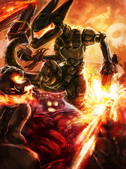 ambiguous_gender armor chainsaw cosplay decapitation detailed_background explosion feral fur gore grey_body grey_fur group gun headgear helmet holding_chainsaw holding_character holding_gun holding_object holding_power_tool holding_ranged_weapon holding_shotgun holding_tool holding_weapon machine male power_armor power_tool ranged_weapon shotgun tools violence weapon general-irrelevant doom_(series) id_software microsoft out-of-placers doom_slayer demon demon_humanoid humanoid lagomorph leporid mammal rabbit yinglet 3:4 digital_media_(artwork) hi_res
