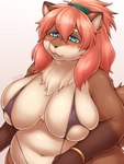 :3 accessory anthro belly big_breasts bikini biped black_nose blue_eyes blush bracelet breasts brown_body brown_ear_tips brown_ears brown_fur brown_tail chest_tuft cleavage clothed clothing countershade_face countershade_fur countershade_torso countershading dipstick_ears ear_markings female female_anthro fluffy front_view full_cleavage fur glistening glistening_body glistening_breasts glistening_fur glistening_hair gloves_(marking) hair hair_accessory huge_breasts jewelry kemono long_hair looking_at_viewer markings mature_anthro mature_female micro_bikini midriff monotone_hair monotone_tail multicolored_body multicolored_ears multicolored_fur navel one-piece_swimsuit overweight overweight_anthro overweight_female pink_hair ponytail pupils simple_background skimpy sling_bikini smile solo standing swimwear tail tan_body tan_countershading tan_fur tan_inner_ear tight_clothing tuft two-piece_swimsuit two_tone_ears white_background 340m/sec asaba_(shibaemonxsk) canid canine mammal raccoon_dog tanuki 2022 3:4 colored digital_media_(artwork) hi_res shaded