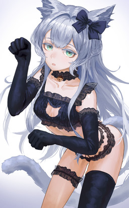 accessory armwear blue_hair bow_ribbon bra breasts cat_lingerie choker cleavage_cutout clothing cutout elbow_gloves eyebrows eyelashes female frilly frilly_bra frilly_clothing frilly_panties frilly_underwear garter gloves hair hair_accessory hair_bow hair_ribbon handwear jewelry lingerie necklace panties paw_pose pose ribbons solo tail teal_eyes underwear gino_h arknights hypergryph studio_montagne rosmontis_(arknights) animal_humanoid cat_humanoid felid felid_humanoid feline feline_humanoid humanoid mammal mammal_humanoid 2025 hi_res