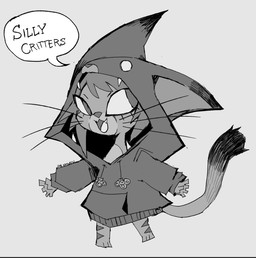 3_toes 5_fingers ambiguous_gender anthro barefoot bottomless cat_hoodie clothed clothing curled_tail dialogue dipstick_tail eyebrows eyelashes fangs feet fingers flat_chested fur grey_background hair hoodie hoodie_only long_whiskers markings simple_background solo speech_bubble striped_body striped_fur stripes tail tail_markings tassels teeth text toes topwear topwear_only whiskers genczilla capcom monster_hunter monster_hunter_stories_2:_wings_of_ruin tsukino_(monster_hunter_stories) felid felyne lynian mammal palico 2026 english_text greyscale monochrome portrait female_(lore)