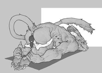 6_nipples ambiguous/ambiguous ambiguous_gender anal anthro anus barely_visible_anus biped bodily_fluids butt claws dewclaw digitigrade duo facesitting fangs grey_background hair horn human_on_anthro interspecies larger_anthro looking_back lying multi_nipple muscular muscular_anthro nipples on_front on_top oral pawpads ponytail rimming sex simple_background sitting_on_another size_difference smaller_human smile sweat sweaty_butt teeth toe_claws nsfuwu4 guild_wars charr felid human mammal 2022 absurd_res digital_media_(artwork) greyscale hi_res monochrome male_(lore)