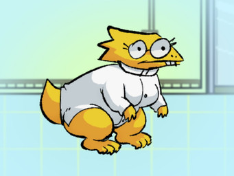 anthro blank_expression breasts buckteeth claws clothed clothing coat detailed_background eyewear female floor front_view glasses hunched_over inside lab_coat leaning leaning_forward non-mammal_breasts scales screencap screencap_background solo tail teeth thick_tail three-quarter_view tile tile_floor topwear yellow_body yellow_scales bardyr undertale undertale_(series) alphys lizard reptile scalie 4:3