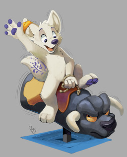 anthro arm_tuft blue_eyes elbow_tuft fingerpads fur glistening glistening_eyes grey_background happy head_tuft knee_tuft leg_tuft logo male motion_lines open_mouth open_smile pawpads purple_nose red_tongue simple_background sitting smile solo tongue tuft white_body white_fur young young_anthro young_male pandapaco canid canine mammal artist_logo signature