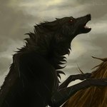ambiguous_gender black_body black_fur cheek_tuft ears_back facial_tuft fangs feral fur neck_tuft open_mouth outside pivoted_ears raining red_eyes side_view solo teeth tuft wet wet_body wet_fur msdeadsoul canid canine mammal 1:1 absurd_res hi_res