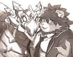 anthro clothing duo kemono male necktie overweight overweight_male shirt topwear daihukudokoro lifewonders mythology tokyo_afterschool_summoners sand_dragon_(tas) vapula_(tas) dragon felid lion mammal mythological_creature mythological_scalie pantherine scalie 2022 hi_res