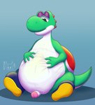 anthro belly clothing erection footwear genitals green_body humanoid_genitalia male male_pred nude oral_vore penis shoes simple_background solo spread_legs spreading tail vore white_body malekart mario_bros nintendo yoshi_(character) reptile scalie yoshi absurd_res digital_media_(artwork) hi_res