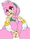 amy_rose anthro anus big_butt big_eyes butt eulipotyphlan female genitals hedgehog hi_res looking_at_viewer looking_back mammal pink_body pussy sega simple_background smile solo sonic_the_hedgehog_(series) spread_butt spreading toony twindrills