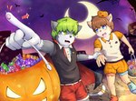 anthro candy clothing costume dessert duo embarrassed food fruit gesture hand_gesture holidays kemono leading male male/male plant pointing pumpkin trick_or_treat vampire_costume young young_anthro luce_bontemps halloween koro shinko domestic_cat felid feline felis mammal hi_res