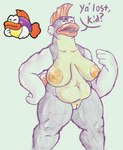 anthro anthrofied big_breasts blush breasts dialogue eyeshadow female lips makeup mature_anthro mature_female mohawk nude overweight overweight_female solo text thick_lips thick_thighs waffledew mario_bros nintendo paper_mario sushie cheep_cheep fish marine english_text hi_res