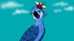 beak blue_body blue_feathers cloud deviantart_logo feathers female flower flower_on_head plant simple_background sky solo silentpony-art blue_sky_studios rio_(series) jewel_(rio) avian bird macaw neotropical_parrot parrot spix's_macaw true_parrot 16:9 signature widescreen