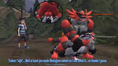 abdominal_bulge anal anal_penetration anthro balls black_body bodily_fluids butt clothed clothing cum doggystyle duo erection feral forest from_behind_position fur genital_fluids genitals male male/male male_penetrated male_penetrating male_penetrating_male muscular muscular_anthro muscular_male nude open_mouth orgasm outside pecs penetration penile penis plant pregnant pregnant_male rear_view red_body red_fur rumbling_stomach sex smile tail teeth text tongue tongue_out tree trashy_sfm nintendo pokemon felid feline generation_7_pokemon generation_8_pokemon human incineroar mammal obstagoon pantherine pokemon_(species) tiger 16:9 3d_(artwork) 4k absurd_res digital_media_(artwork) english_text hi_res source_filmmaker_(artwork) widescreen