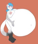 anthro belly belly_inflation big_belly breasts female huge_belly hyper hyper_belly inflation liquid_inflation nipples nude pose solo xchiseaxmargaritax alexis_(xausr32) domestic_ferret mammal mustelid musteline true_musteline weasel hi_res pinup