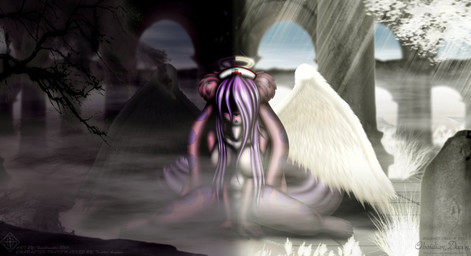 anthro biped breasts darkness feathered_wings feathers female heaven hell kneeling light nurse solo spread_legs spreading tail wings tanukiarts twisted_asylum annah hi_res
