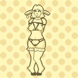 anthro bdsm bondage bound ear_piercing ear_tag female fur genitals hooves piercing solo vulva wool_(fur) dogytomorrow amarach_(vtuber) bovid caprine mammal sheep 1:1 digital_media_(artwork) pixel_(artwork)
