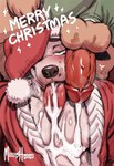 anthro balls blush bodily_fluids cum cum_in_mouth cum_inside cum_on_penis cumshot ejaculation genital_fluids genitals group holidays male male/male musk penis penis_backwards penis_on_face steam sweat text tongue meesh christmas chase_(meesh) taylor_(meesh) canid canine canis dalmatian domestic_dog mammal wolf english_text hi_res