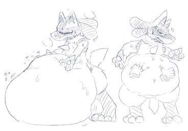 ambiguous_anthro ambiguous_gender ambiguous_pred anthro anthro_pred before_and_after belly belly_on_ground belly_reduction belly_rub belly_squish belly_tuft big_belly biped bloated bodily_fluids breath chest_spike clenched_teeth cloud_emanata cross-popping_vein disembodied_hand duo ears_up emanata frown fully_inside fur hand_on_another's_belly hand_on_belly hand_on_own_belly hand_spike huge_belly hyper hyper_belly looking_at_viewer monotone_background neck_tuft one_eye_closed one_eye_half-closed open_frown open_mouth oral_vore pointy_ears post_vore_weight_gain prick_ears same_size_vore simple_background slightly_chubby slightly_chubby_ambiguous slightly_chubby_anthro soft_vore solo_focus spikes spikes_(anatomy) squish standing straining sweat sweatdrop sweaty_arms sweaty_belly sweaty_face tail teeth tuft unseen_prey vore weight_gain white_background sabamiso_(sabamasasix) nintendo pokemon canid generation_4_pokemon lucario mammal pokemon_(species) 2023 digital_drawing_(artwork) digital_media_(artwork) english_description guide_lines hi_res japanese_description sketch