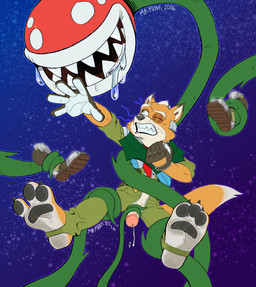 3_toes anthro black_lipstick bodily_fluids boots claws clothing cum cumshot drooling ejaculation eyeshadow feet foot_fetish foot_focus footwear genital_fluids lidded_eyes lipstick makeup male orgasm pawpads paws penile plant saliva sex shoes soles solo stirrups sweat tentacle_sex tentaclejob tentacles toes vines mrpunkmorph mario_bros nintendo star_fox fox_mccloud canid canine elemental_creature flora_fauna fox mammal piranha_plant absurd_res hi_res