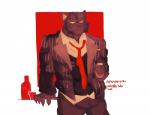 abs alcohol anthro beer beverage biceps black_body black_fur clothed clothing fur hair legwear looking_at_viewer male muscular muscular_anthro muscular_male necktie pecs simple_background slightly_chubby solo suit whiskey undead_foster felid mammal pantherine tiger 2016 cel_shading hi_res lineless painting_(artwork) shaded traditional_media_(artwork) watercolor_(artwork)