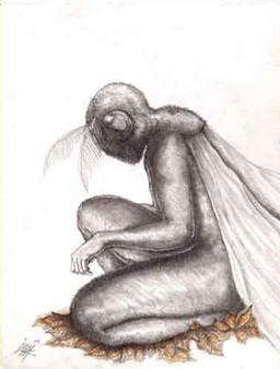 ambiguous_gender antennae_(anatomy) big_eyes cryptozoology insect_wings kneeling leaf side_view solo wings imaksketchpad mothman arthropod cryptid humanoid insect lepidopteran moth low_res