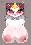 angry anthro areola big_breasts breasts crown eyelashes feathers female glistening glistening_breasts head_feathers headgear huge_breasts long_eyelashes looking_at_viewer makeup mascara mature_female nipples pink_areola pink_nipples red_eyes reddened_breasts solo tiara white_body white_feathers tutifruti_(artist) helluva_boss stella_(helluva_boss) avian avian_demon bird bird_demon 2024 bust_portrait digital_media_(artwork) hi_res portrait