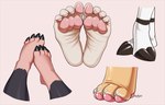 4_toes ambiguous_gender anthro black_body claws disembodied_foot feet foot_focus foot_shot group hooves humanoid_feet painted_claws pawpads paws pink_background pink_body plantigrade simple_background standing tan_body toe_claws toes white_body badroy domestic_cat eulipotyphlan felid feline felis mammal mole_(animal)