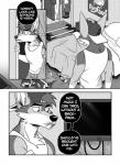 2017 anthro backwards_baseball_cap backwards_hat baseball_cap bed bedding bedroom biped bottomwear canid canine canis chacal_(character) cheek_tuft clothed clothing comic crime electronics english_text facial_hair facial_tuft footwear fully_clothed furniture gabshiba greyscale hair_through_hat hat headgear headwear high-angle_view inside jackal male mammal monochrome mustache pants pillow poster rear_view rupaul's_drag_race shirt shoes side_view solo standing tank_top television text thought_bubble topwear tuft