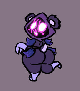 anthro arm_tuft big_butt butt empty_eyes eyelashes female fur grey_background hip_tuft looking_at_viewer looking_back looking_back_at_viewer obscured_face purple_body purple_fur purple_hood rear_view shoulder_tuft simple_background solo thick_thighs tongue tongue_out tuft white_eyes white_tongue wide_hips stickyfan epic_games fortnite raven_team_leader bear mammal hi_res