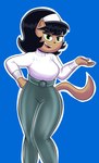 anthro black_hair brown_body brown_fur clothing female fur green_eyes hair solo tight_clothing olerr nickelodeon t.u.f.f._puppy kitty_katswell felid feline mammal hi_res tagme