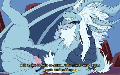 aged_up arm_tuft back_wings balls balls_blush big_hair big_horn big_penis blue_body blue_horn blue_scales blue_wings blush body_blush butt butt_blush cheek_blush claws clear_sky dialogue elbow_tuft exhibitionism feral folded_wings front_view genitals glans glistening glistening_balls glistening_butt glistening_genitalia glistening_glans glistening_nose glistening_penis green_eyes hair hair_elbows half-closed_eyes horn humanoid_butt humanoid_genitalia humanoid_genitalia_on_feral humanoid_penis humanoid_penis_on_feral looking_at_viewer lying lying_on_ground male mountain narrowed_eyes nose_blush nude on_ground on_side outside paws penis penis_blush public scales sharp_teeth sky smile smiling_at_viewer solo spread_butt spread_legs spreading teeth text tuft white_hair wings mouselect mythology the_dragon_prince azymondias dragon mythological_creature mythological_scalie scalie 16:10 digital_drawing_(artwork) digital_media_(artwork) digital_painting_(artwork) hi_res painting_(artwork) portuguese_text translated widescreen