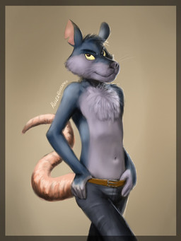 anthro belt fur grey_body grey_fur male simple_background solo yellow_sclera kellerkangaroo mammal murid murine rat rodent 2017 3:4 hi_res