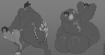 abdominal_bulge abstract_background anthro balls big_balls big_penis cock_vore duo genitals hands_behind_head horn huge_balls huge_penis hyper hyper_balls hyper_genitalia hyper_penis male male/male muscular muscular_male penile penis sex size_difference size_play stand_and_carry_position standing standing_sex struggling struggling_prey vore viola_bat alien exor_(abiotic_factor) human mammal monster absurd_res hi_res monochrome