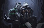 abs anthro bodysuit clothing duo green_eyes male male/male muscular muscular_anthro muscular_male pecs red_sclera skinsuit supervillain tight_clothing fdj lifewonders live_a_hero monomasa canid canine canis domestic_dog husky mammal nordic_sled_dog scalie spitz absurd_res hi_res