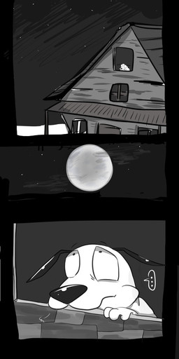 anthro big_eyes black_ears black_eyes black_nose building dark frown house inside light looking_up male melancholic moon moonlight night outside sad sigh sighing sky solo star text thinking thought_bubble thoughtful_expression thoughts window holi39 cartoon_network courage_the_cowardly_dog courage_the_cowardly_dog_(character) beagle canid canine canis domestic_dog hunting_dog mammal scent_hound comic english_text hi_res