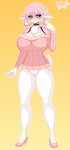 anthro big_breasts blue_eyes blush breasts clothing female footwear hair high_heels huge_breasts markings mole_(marking) pink_hair ribbed_clothing ribbed_sweater shoes short_hair smile solo sweater topwear razplus nintendo pokemon audino generation_5_pokemon pokemon_(species) hi_res