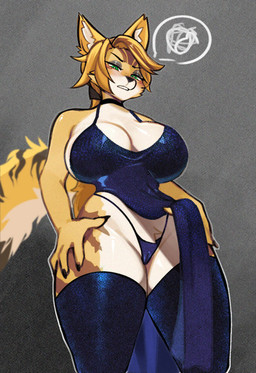 annoyed anthro big_breasts blonde_hair blue_clothing blue_dress blue_legwear blue_thigh_highs breasts camel_toe clothed clothed_anthro clothed_female clothing clothing_aside clothing_lift countershade_fur countershade_torso countershading curvy_figure dress dress_aside dress_lift eyebrows eyeshadow female female_anthro fingers front_view fur green_eyes hair huge_breasts inner_ear_fluff leg_markings legwear low-angle_view makeup markings multicolored_body multicolored_fur solo tail tail_markings thick_thighs thigh_highs thigh_markings thong tuft underwear white_inner_ear_fluff white_sclera samma mihoyo zenless_zone_zero pulchra_fellini felid feline mammal 2025 portrait three-quarter_portrait