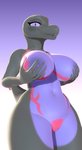 anthro big_breasts breasts female genitals hand_on_breast holding_breast looking_at_viewer navel nipples non-mammal_breasts non-mammal_nipples nude pokemorph purple_sclera pussy solo standing delbi3d nintendo pokemon generation_7_pokemon pokemon_(species) reptile salazzle scalie 3d_(artwork) digital_media_(artwork) hi_res