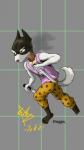 animal_print anthro barefoot biped bottomwear brown_nose cheetah_print clothed clothing dual_wielding feet holding_melee_weapon holding_object holding_sword holding_weapon knife male melee_weapon pants reverse_grip running shirt simple_background smoking solo sword tank_top text topwear weapon teka undertale undertale_(series) doggo_(undertale) canid canine canis domestic_dog mammal 9:16 english_text hi_res source_request