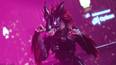 anthro arm_feathers arm_tuft armor avian_caruncle beak body_armor covenant_alphabet_(halo) feather_hair feathered_crest feathers fist glowing glowing_eyes grey_body grey_scales head_crest male neon_lights neon_sign pink_eyes pseudo_hair red_body red_feathers retro scales scuted_hands scutes sharp_teeth sign solo synthwave teeth tuft exotic_valkyrie halo_(series) microsoft xbox_game_studios jazz_(exoticvalkyrie) alien avian kig-yar scalie t'vaoan 16:9 3d_(artwork) 4k absurd_res colored digital_media_(artwork) hi_res widescreen