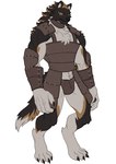 5_fingers anthro armor biped claws fingers fur inner_ear_fluff male simple_background solo tail tuft white_background schizoid grigor_(schizoid) canid canine mammal