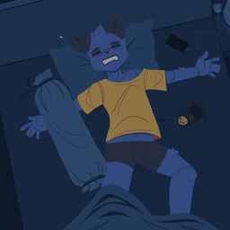 5_fingers anthro bed black_collar black_nose body_pillow clothed clothing collar ear_twitch eyes_closed fingers fur furniture grey_body grey_clothing grey_fur grey_underwear lying male midriff on_back on_bed open_mouth pantsless pillow shirt sleeping sleeping_bag solo sound_effects spread_arms spread_eagle topwear under_covers underwear vowelless vowelless_sound_effect yellow_clothing yellow_shirt yellow_topwear zzz dalueart dalue_(dalueart) canid canine canis domestic_dog mammal animated animated_webp